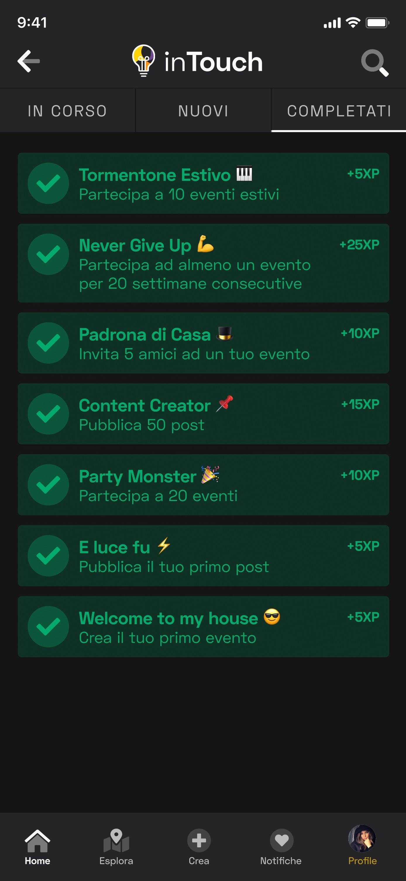 InTouch App UI - Done Achievements