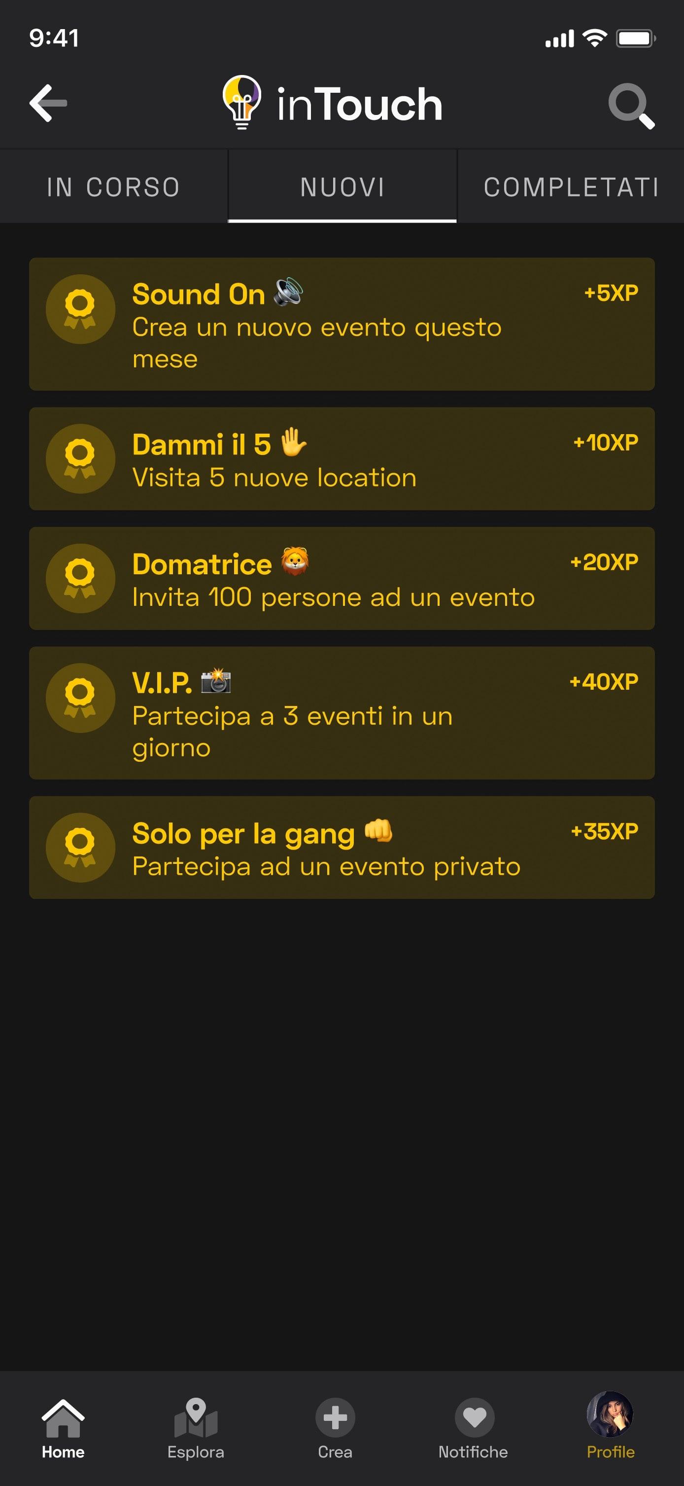 InTouch App UI - New Achievements