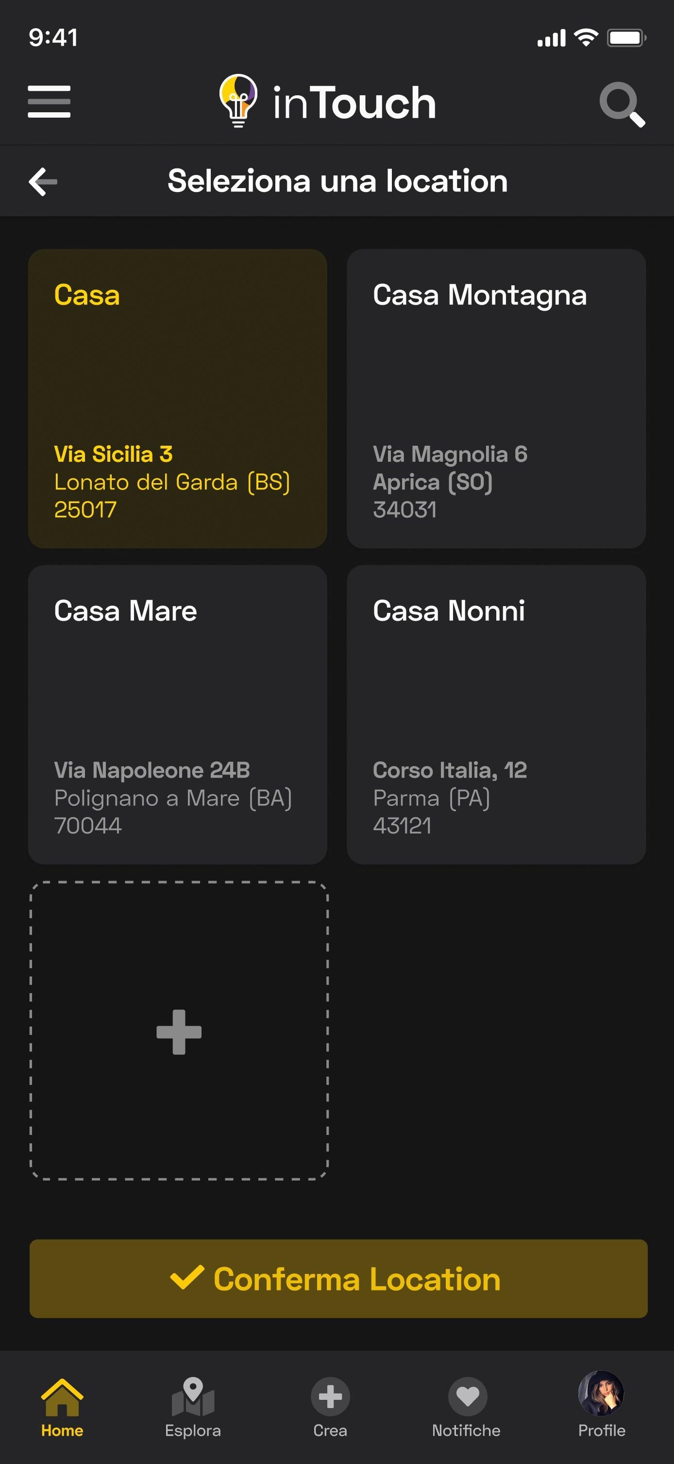 InTouch App UI - Location Select