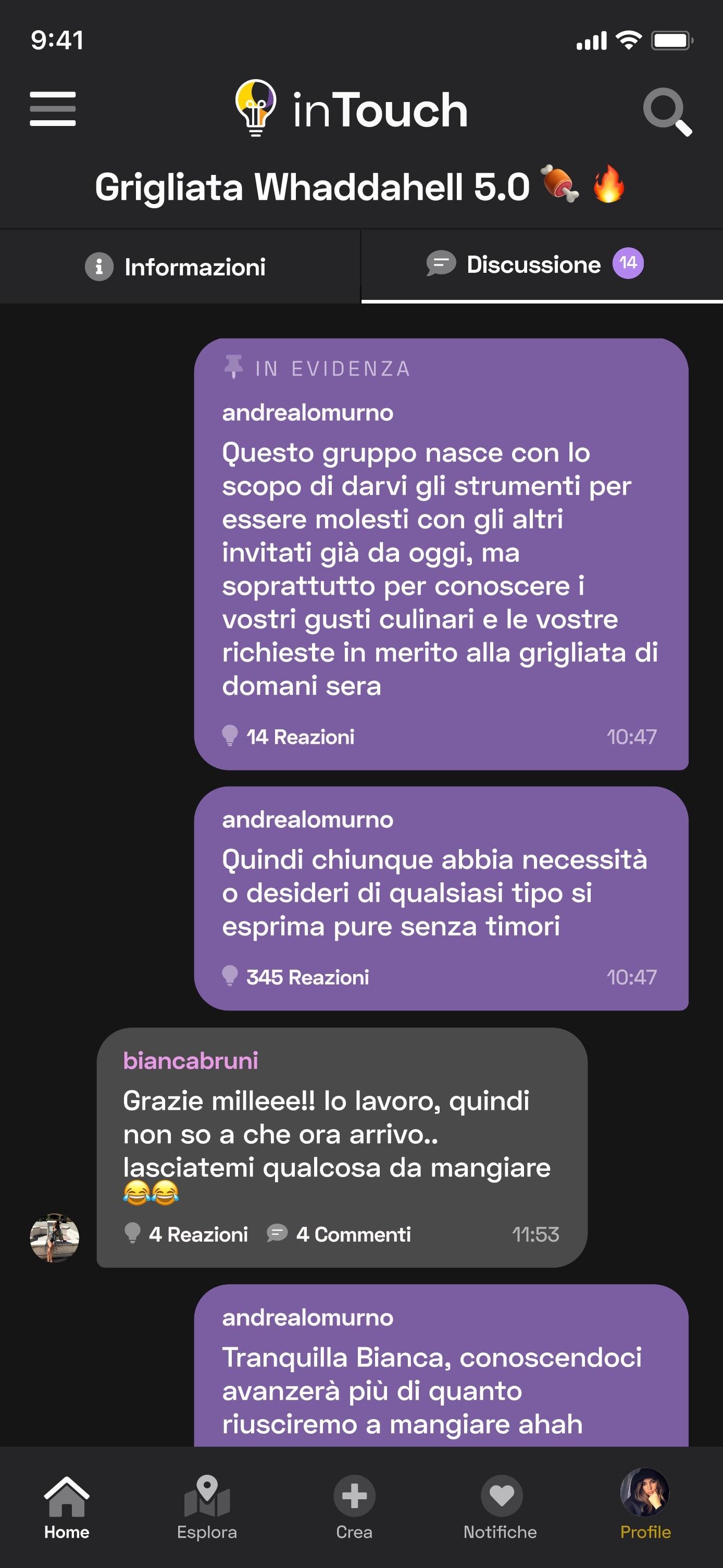 InTouch App UI - Event Chat Private