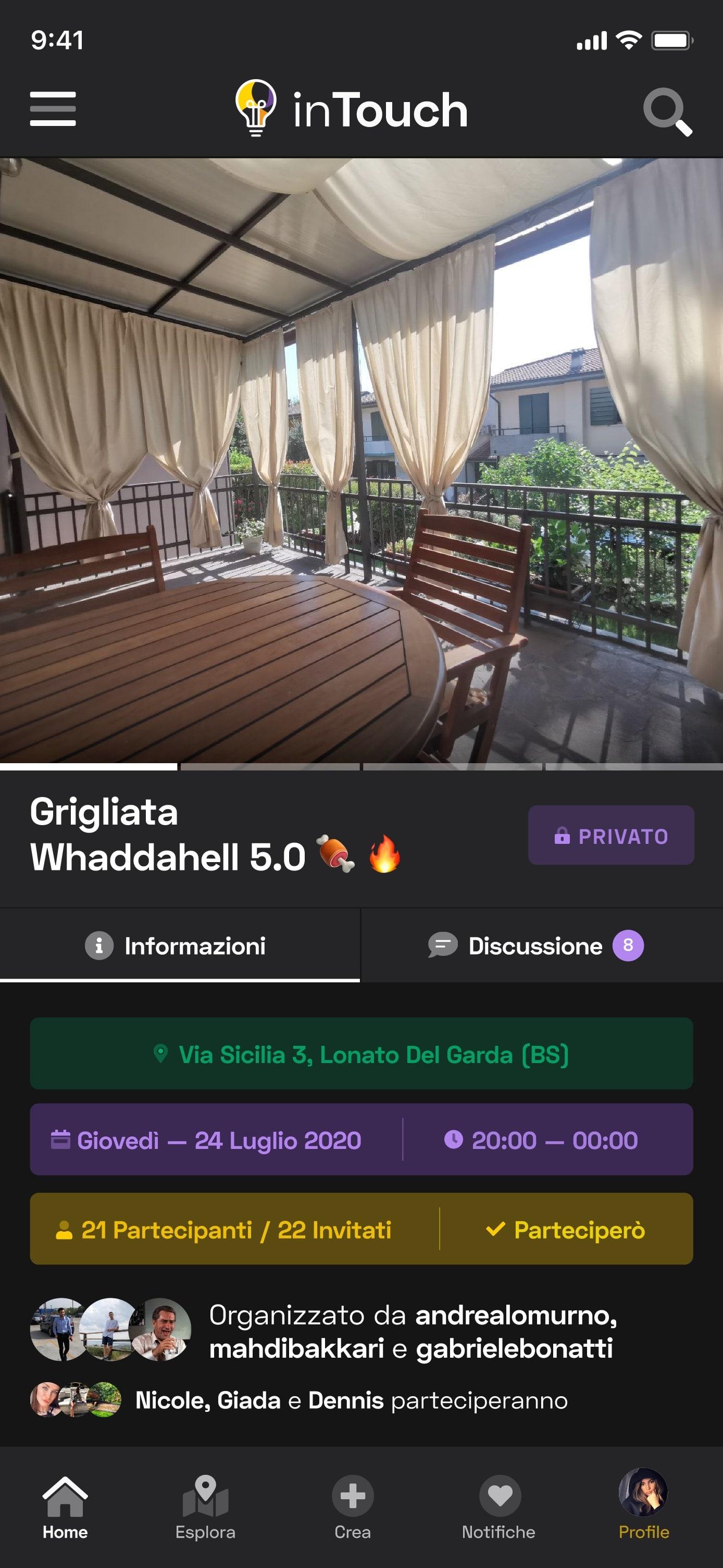 InTouch App UI - Private Event