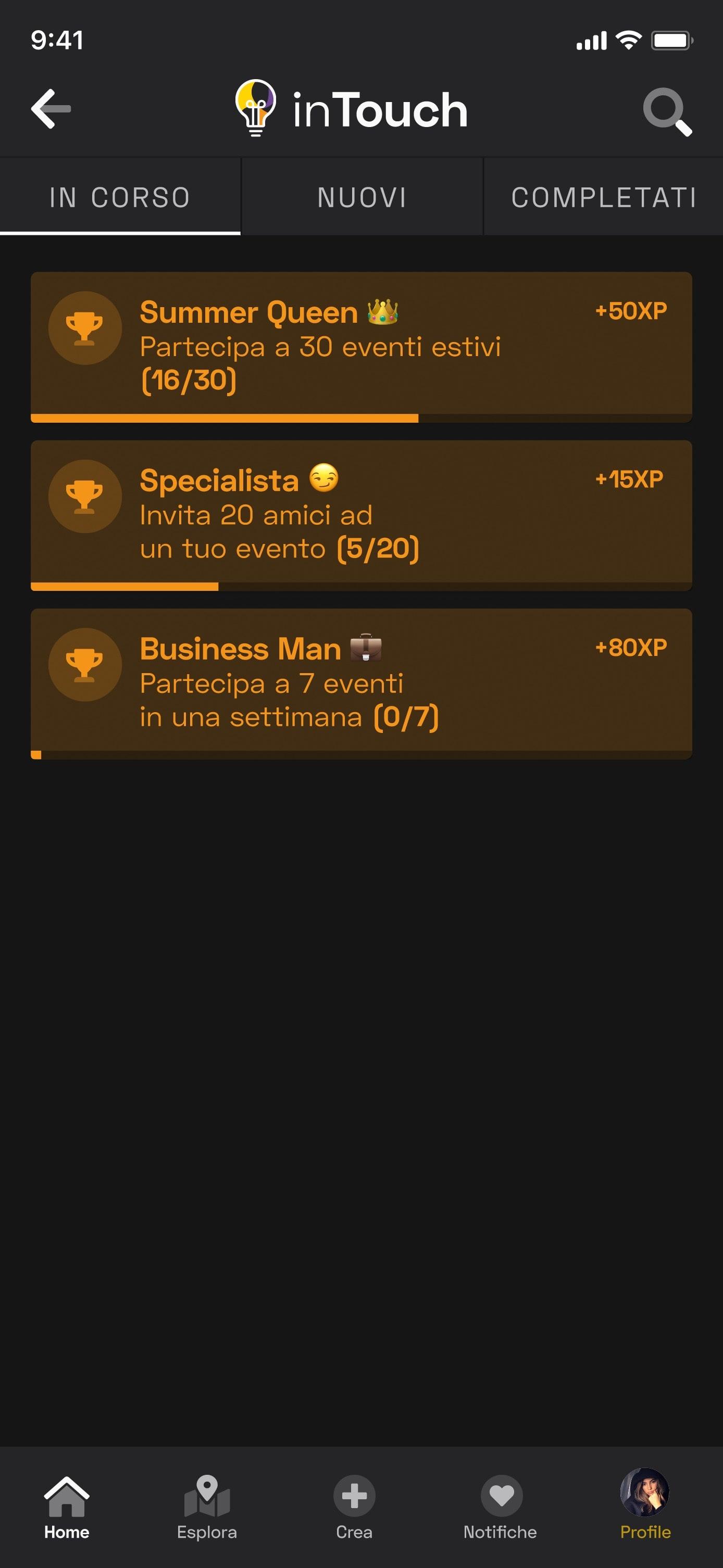 InTouch App UI - Achievements in Progress