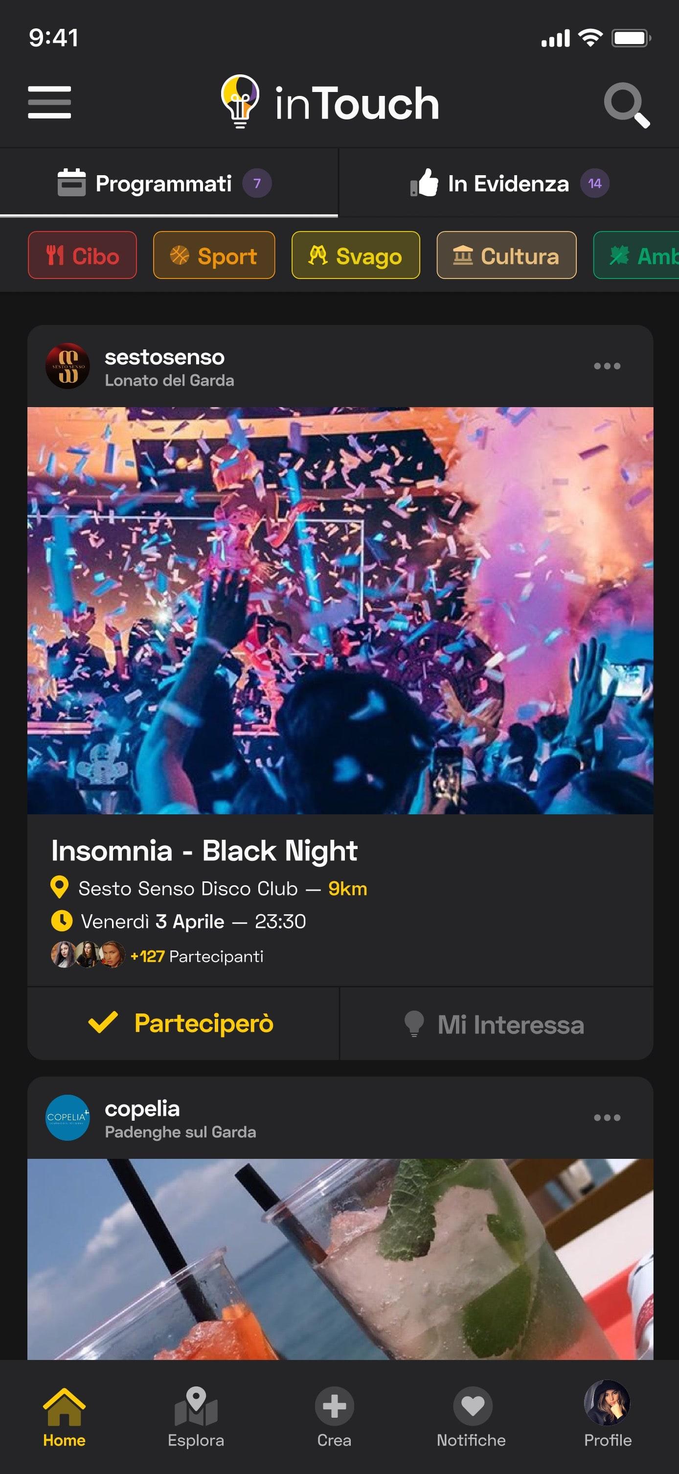 InTouch App UI - Events Feed