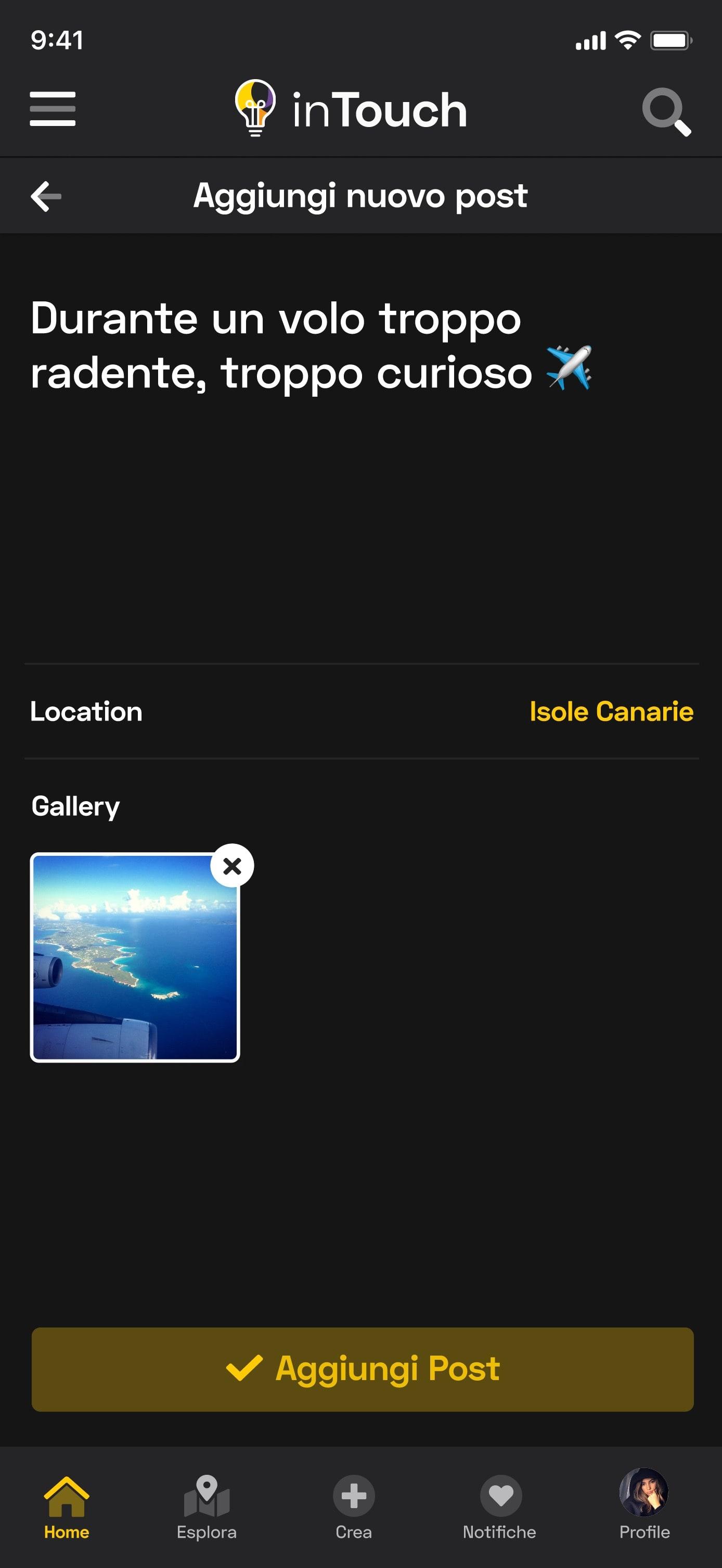 InTouch App UI - New Post